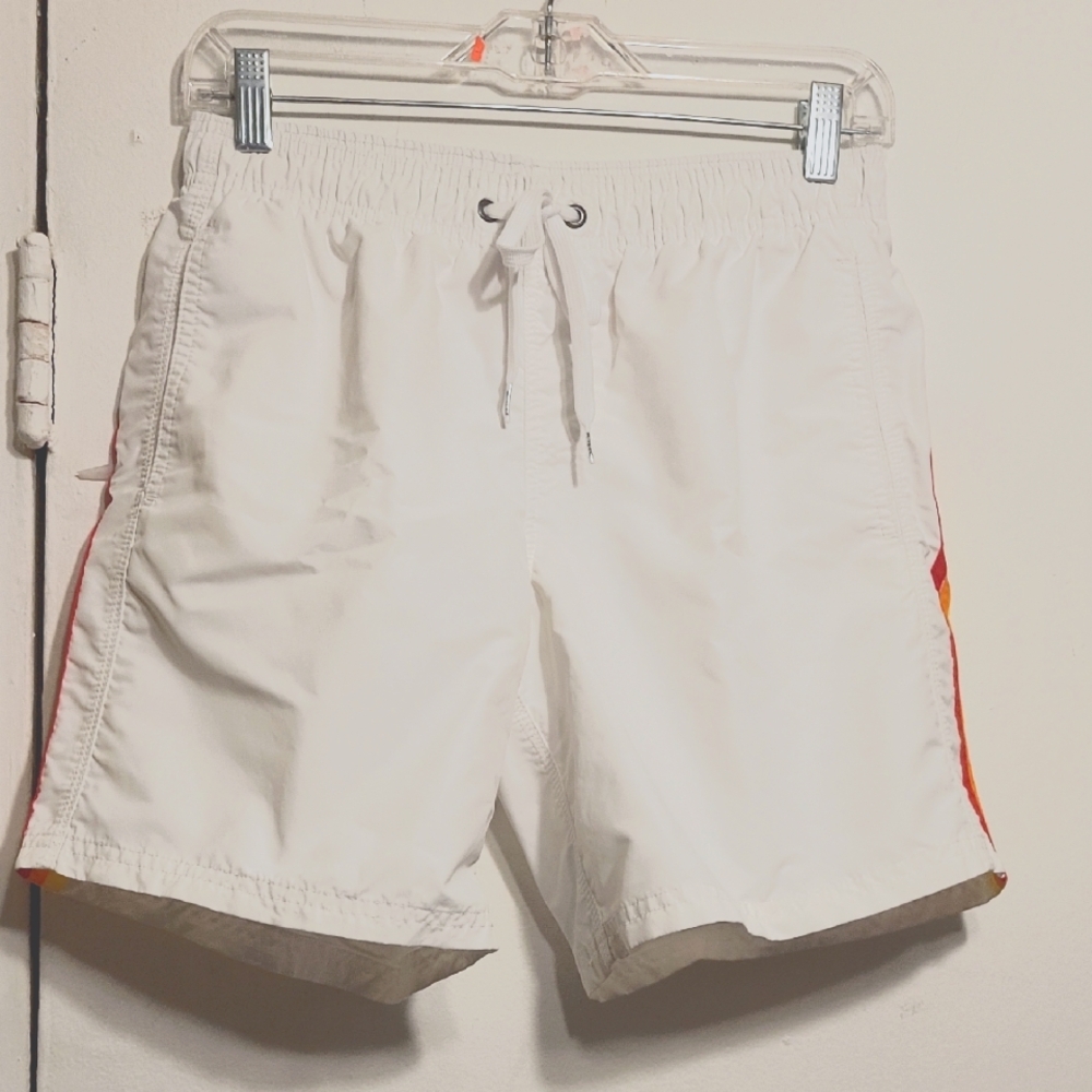 Sundek Men's White Swim Shorts With Rainbow Colors On The Back Size S
